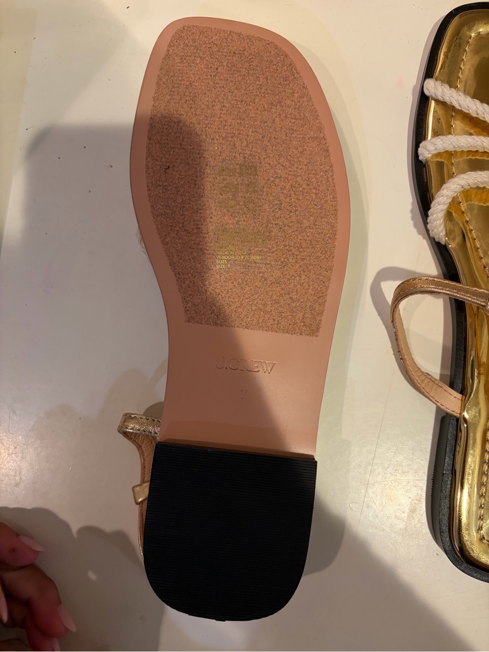 J. Crew Gold Metallic Footbed White Rope T-Strap Sandals - Picture 4 of 6